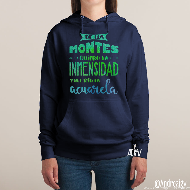 hoodie sweater Montes innemsidad río Acuarela Andrea Garrido V AGV navy